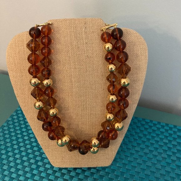 Givenchy Couture Two Strand Necklace Signed Amber Gold - Picture 1 of 11